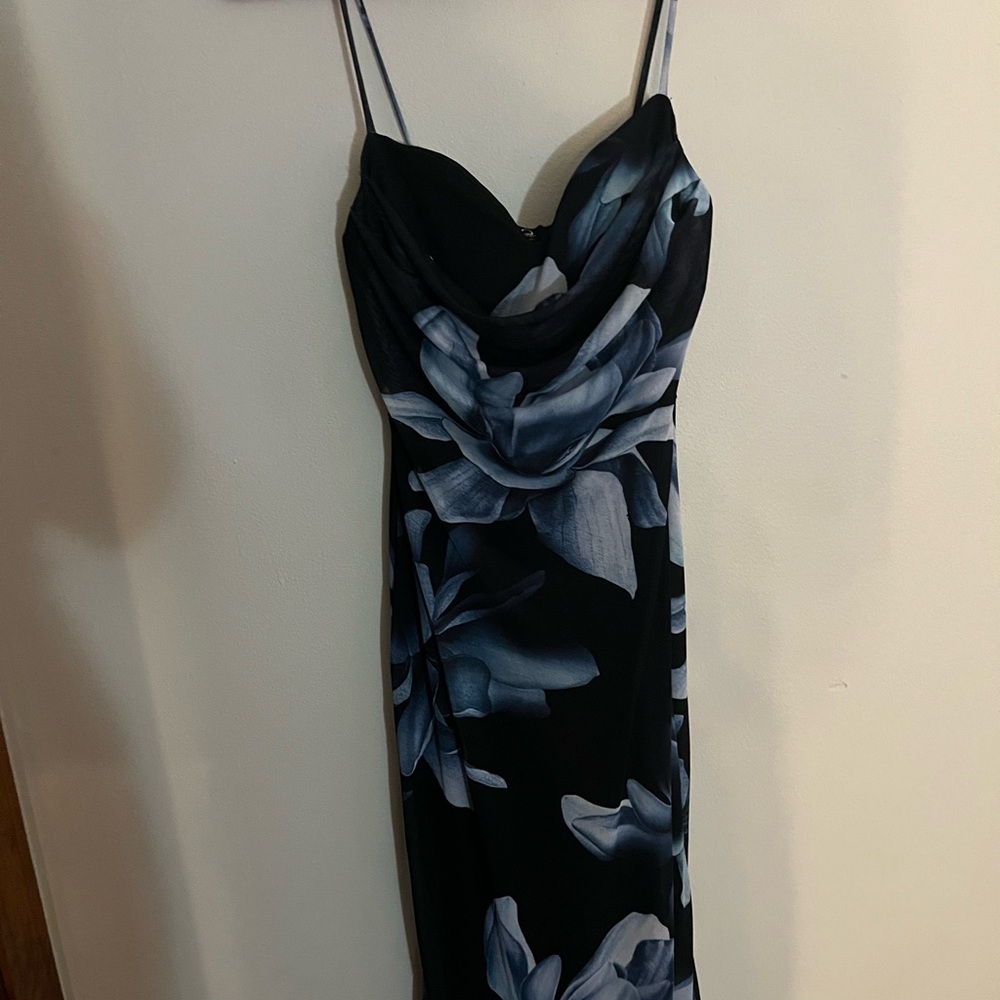 Elegant Black and Blue Floral Dress